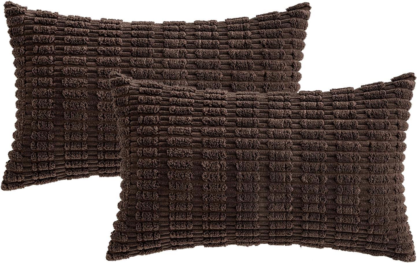 imageMIULEE Pack of 2 Christmas Red Corduroy Decorative Pillow Covers 18x18 Inch Soft Boho Striped Throw Pillow Covers Modern Farmhouse Home Decor for Sofa Living Room Couch BedDark Brown