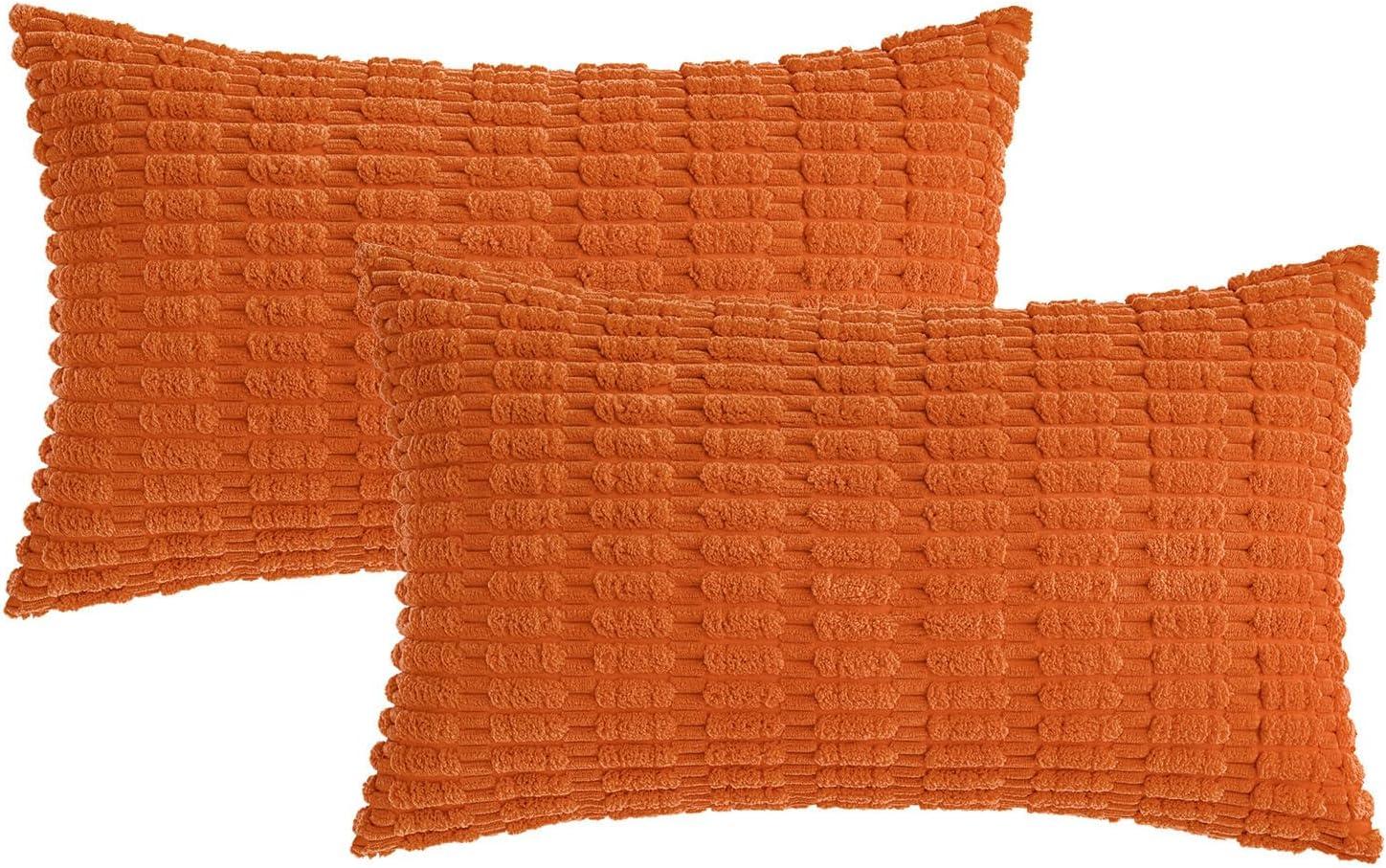 imageMIULEE Pack of 2 Christmas Red Corduroy Decorative Pillow Covers 18x18 Inch Soft Boho Striped Throw Pillow Covers Modern Farmhouse Home Decor for Sofa Living Room Couch BedOrange