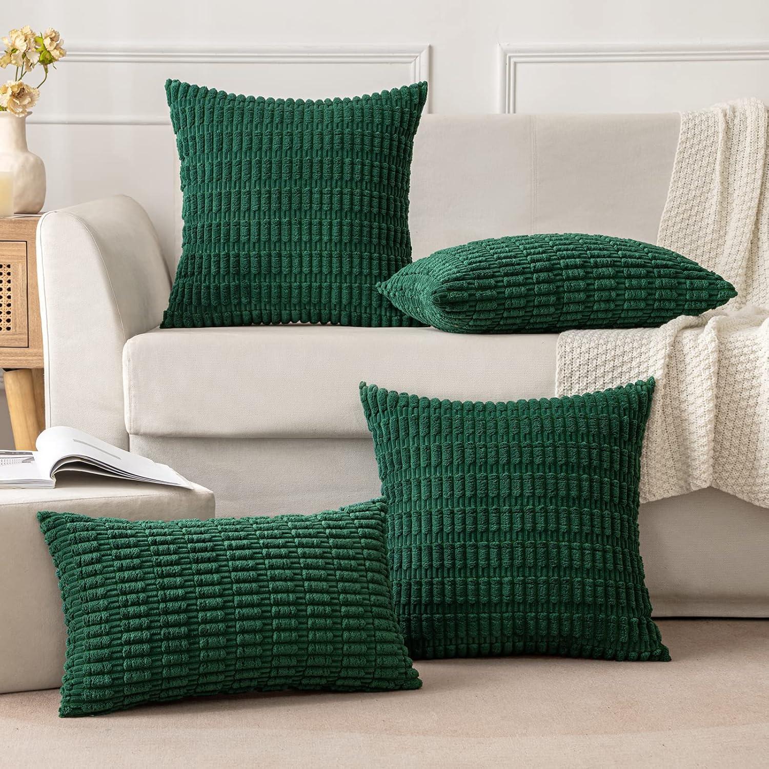 imageMIULEE Pack of 2 Christmas Red Corduroy Decorative Pillow Covers 18x18 Inch Soft Boho Striped Throw Pillow Covers Modern Farmhouse Home Decor for Sofa Living Room Couch BedDark Green