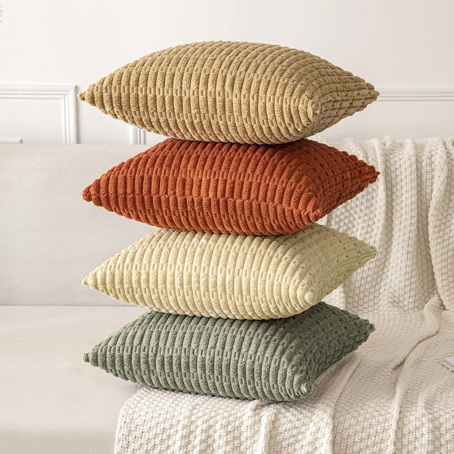 imageMIULEE Pack of 2 Christmas Red Corduroy Decorative Pillow Covers 18x18 Inch Soft Boho Striped Throw Pillow Covers Modern Farmhouse Home Decor for Sofa Living Room Couch BedLight Olive Green