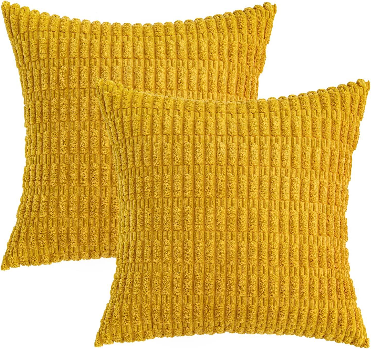 imageMIULEE Pack of 2 Christmas Red Corduroy Decorative Pillow Covers 18x18 Inch Soft Boho Striped Throw Pillow Covers Modern Farmhouse Home Decor for Sofa Living Room Couch BedMustard Yellow