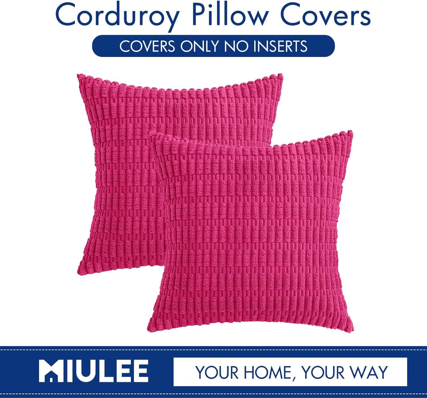imageMIULEE Pack of 2 Christmas Red Corduroy Decorative Pillow Covers 18x18 Inch Soft Boho Striped Throw Pillow Covers Modern Farmhouse Home Decor for Sofa Living Room Couch BedHot Pink