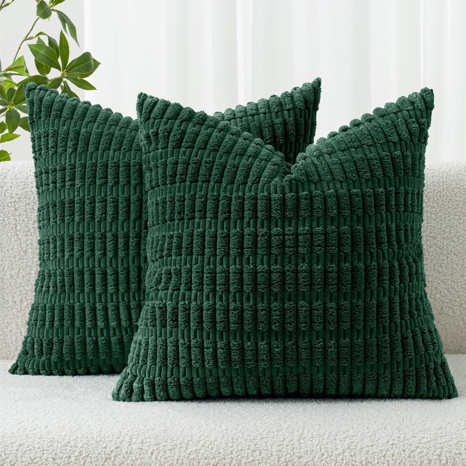 imageMIULEE Pack of 2 Christmas Red Corduroy Decorative Pillow Covers 18x18 Inch Soft Boho Striped Throw Pillow Covers Modern Farmhouse Home Decor for Sofa Living Room Couch BedDark Green