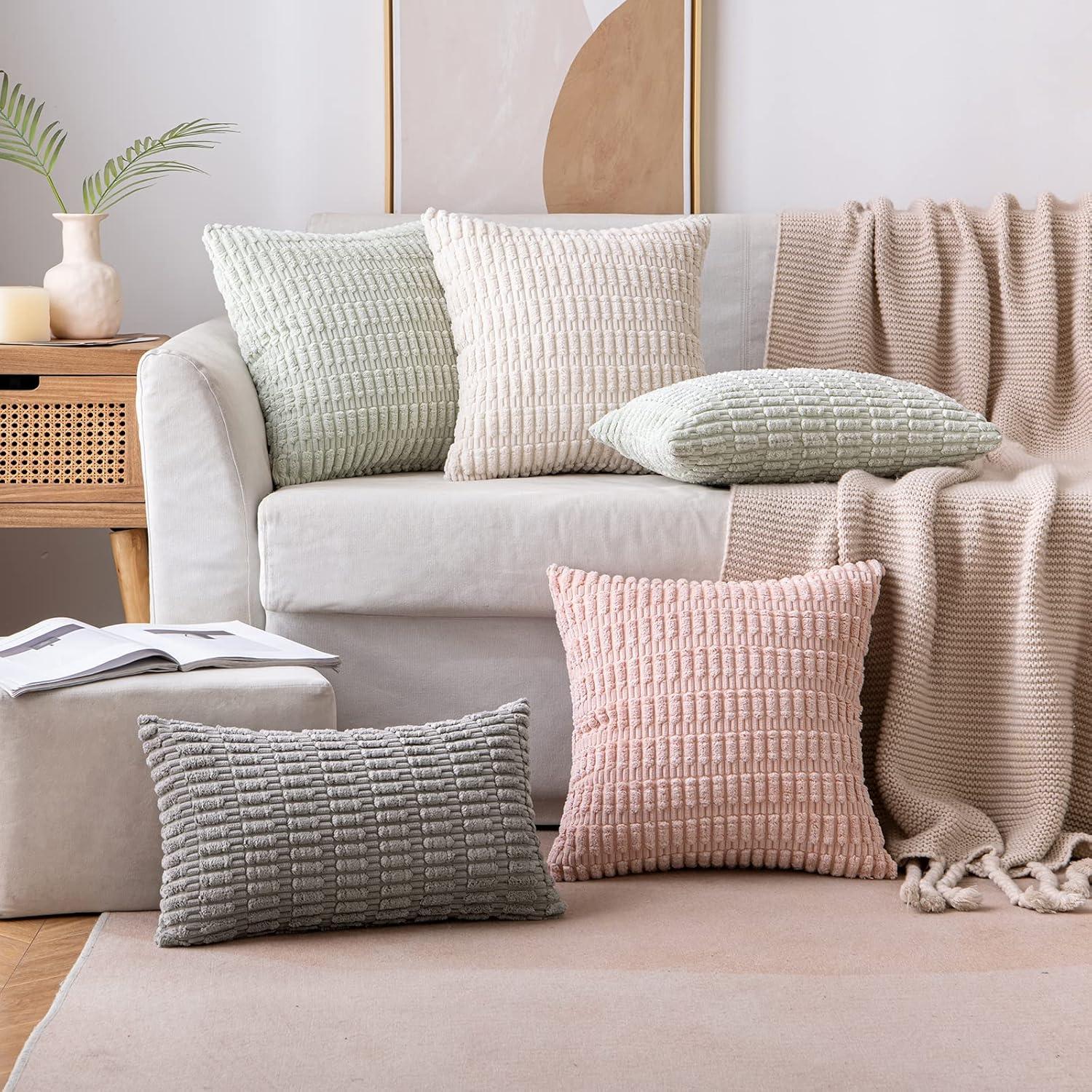 imageMIULEE Pack of 2 Christmas Red Corduroy Decorative Pillow Covers 18x18 Inch Soft Boho Striped Throw Pillow Covers Modern Farmhouse Home Decor for Sofa Living Room Couch BedLight Grey