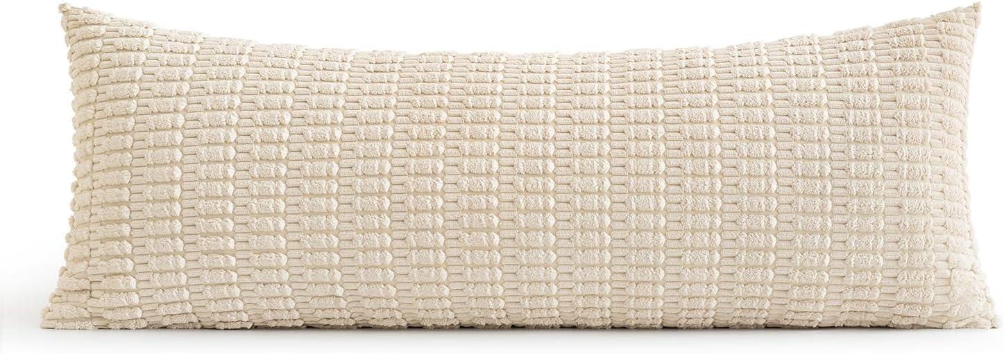imageMIULEE Pack of 2 Christmas Red Corduroy Decorative Pillow Covers 18x18 Inch Soft Boho Striped Throw Pillow Covers Modern Farmhouse Home Decor for Sofa Living Room Couch BedCream White