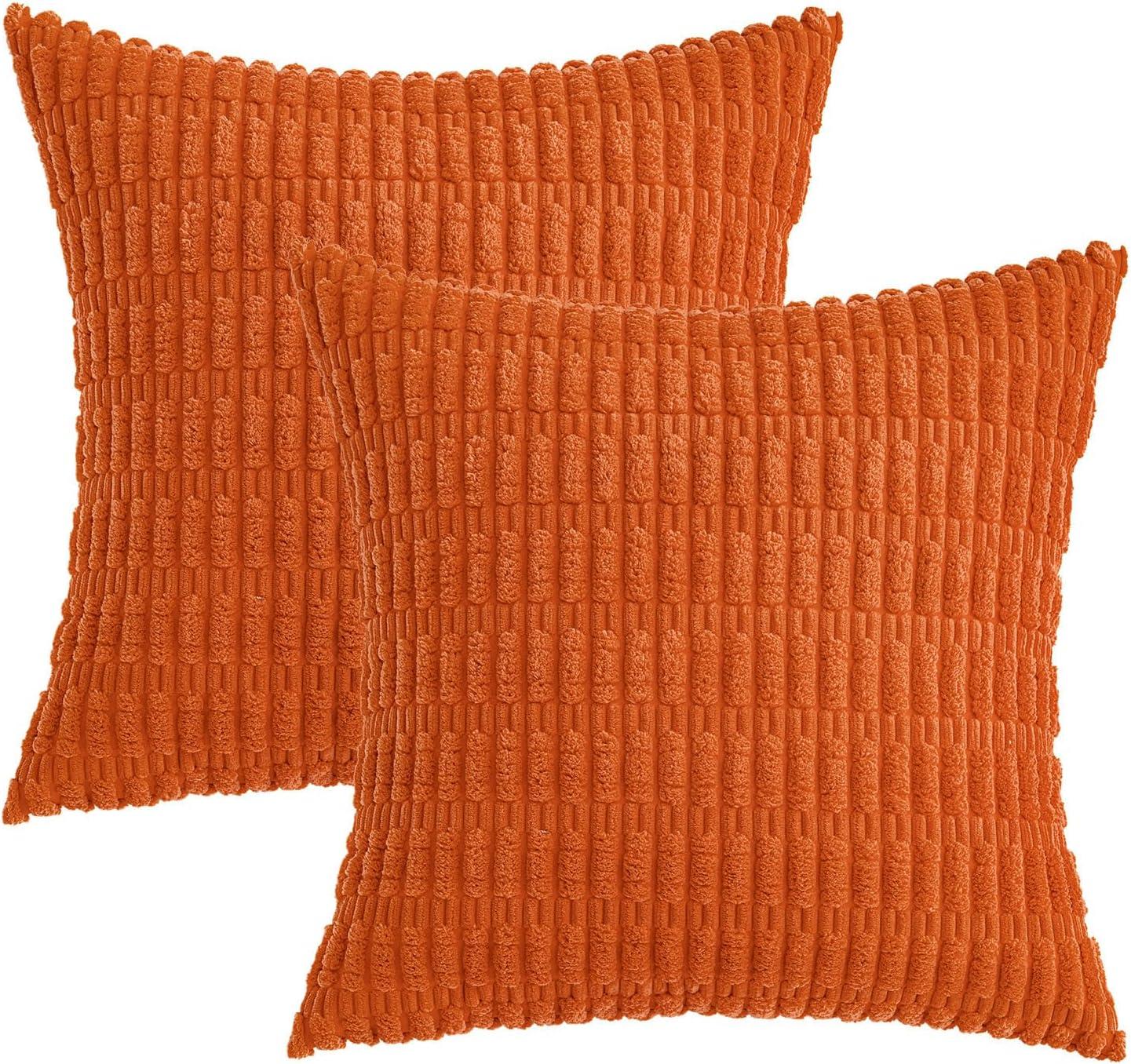 imageMIULEE Pack of 2 Christmas Red Corduroy Decorative Pillow Covers 18x18 Inch Soft Boho Striped Throw Pillow Covers Modern Farmhouse Home Decor for Sofa Living Room Couch BedOrange