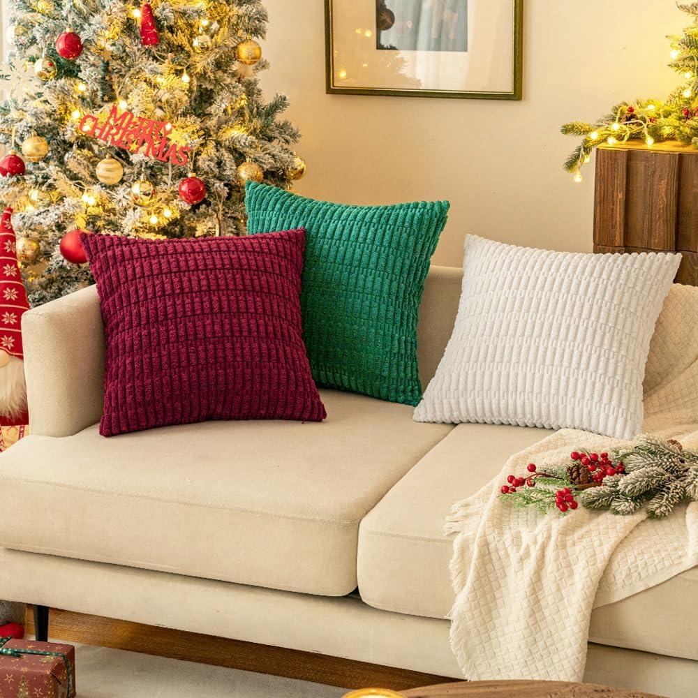 imageMIULEE Pack of 2 Christmas Red Corduroy Decorative Pillow Covers 18x18 Inch Soft Boho Striped Throw Pillow Covers Modern Farmhouse Home Decor for Sofa Living Room Couch BedBurgundy