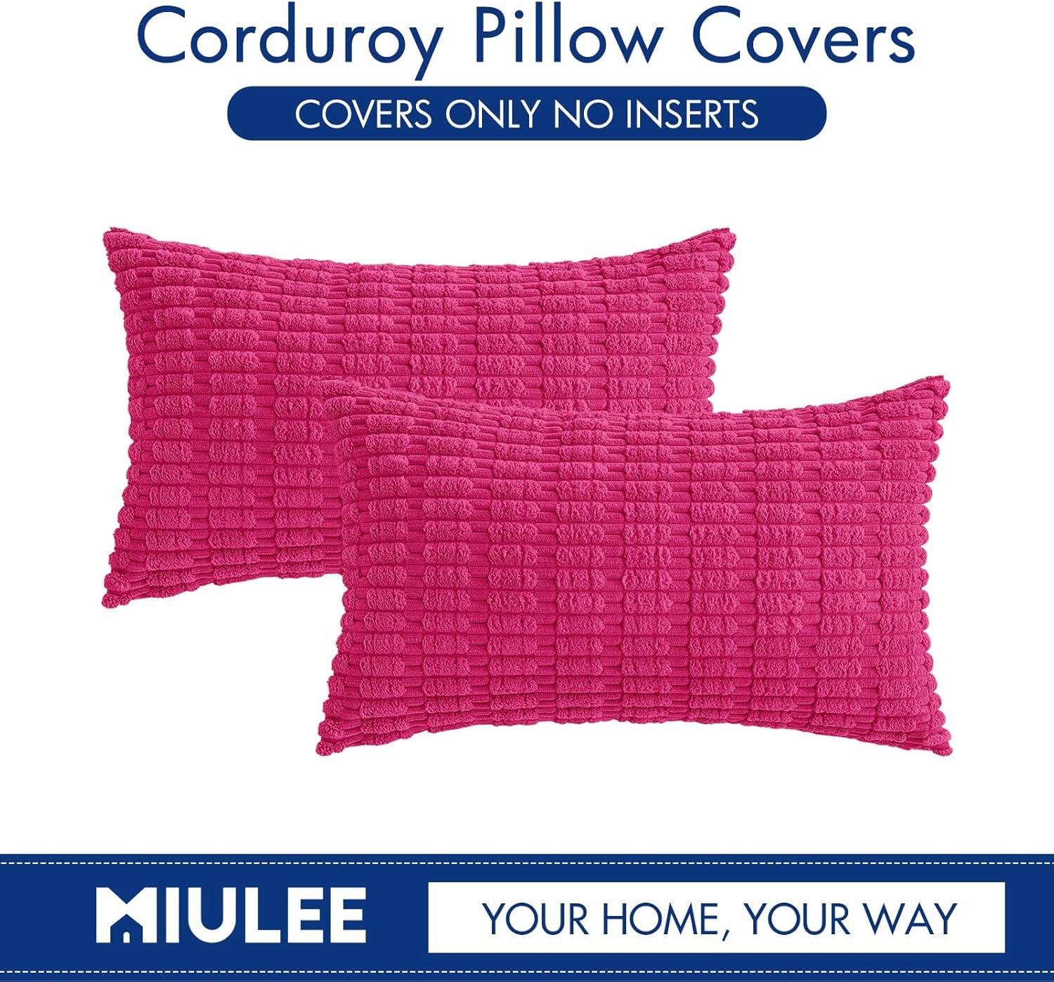 imageMIULEE Pack of 2 Christmas Red Corduroy Decorative Pillow Covers 18x18 Inch Soft Boho Striped Throw Pillow Covers Modern Farmhouse Home Decor for Sofa Living Room Couch BedHot Pink
