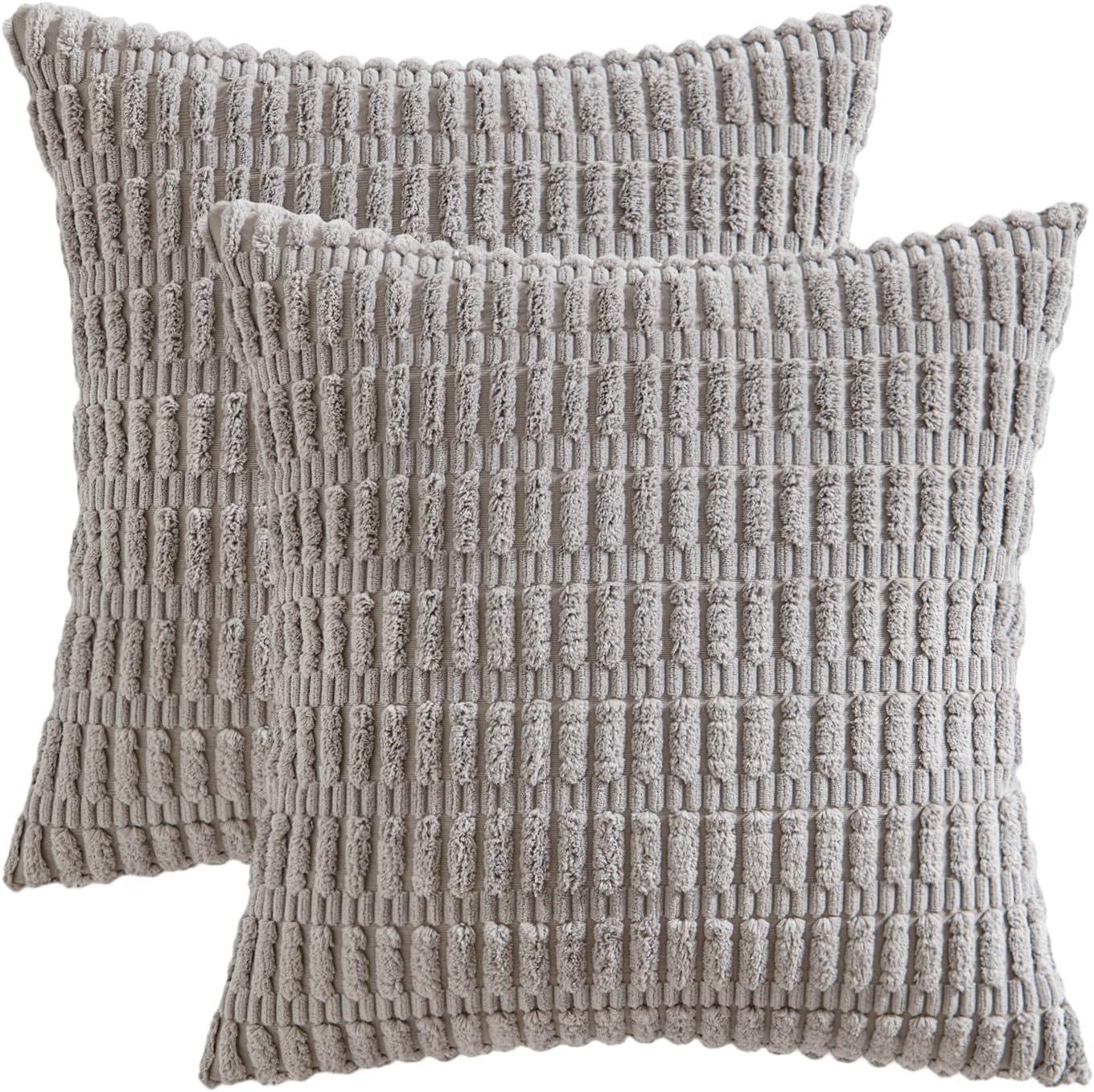 imageMIULEE Pack of 2 Christmas Red Corduroy Decorative Pillow Covers 18x18 Inch Soft Boho Striped Throw Pillow Covers Modern Farmhouse Home Decor for Sofa Living Room Couch BedLight Grey