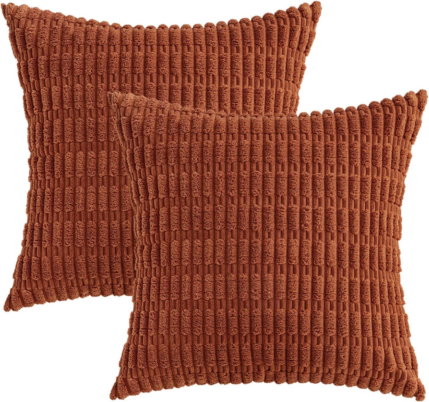 imageMIULEE Pack of 2 Christmas Red Corduroy Decorative Pillow Covers 18x18 Inch Soft Boho Striped Throw Pillow Covers Modern Farmhouse Home Decor for Sofa Living Room Couch BedDark Rust