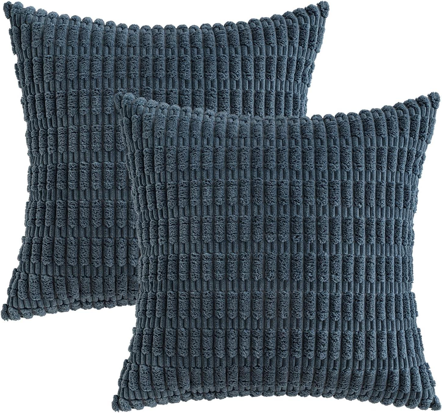 imageMIULEE Pack of 2 Christmas Red Corduroy Decorative Pillow Covers 18x18 Inch Soft Boho Striped Throw Pillow Covers Modern Farmhouse Home Decor for Sofa Living Room Couch BedBlue