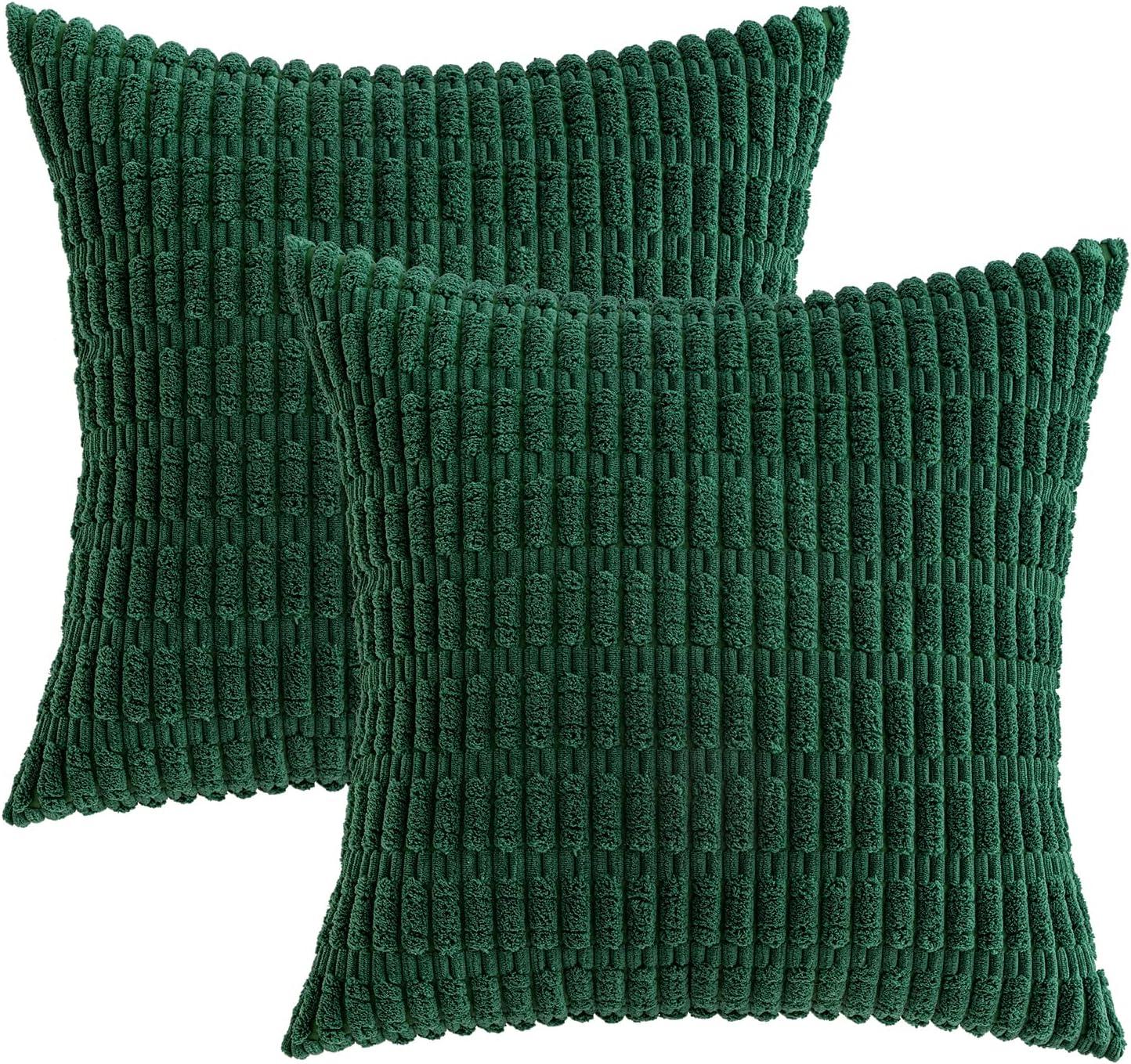 imageMIULEE Pack of 2 Christmas Red Corduroy Decorative Pillow Covers 18x18 Inch Soft Boho Striped Throw Pillow Covers Modern Farmhouse Home Decor for Sofa Living Room Couch BedDark Green
