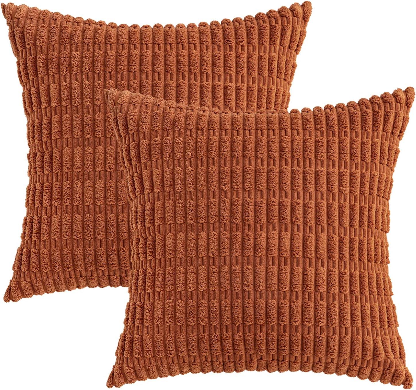 imageMIULEE Pack of 2 Christmas Red Corduroy Decorative Pillow Covers 18x18 Inch Soft Boho Striped Throw Pillow Covers Modern Farmhouse Home Decor for Sofa Living Room Couch BedRust