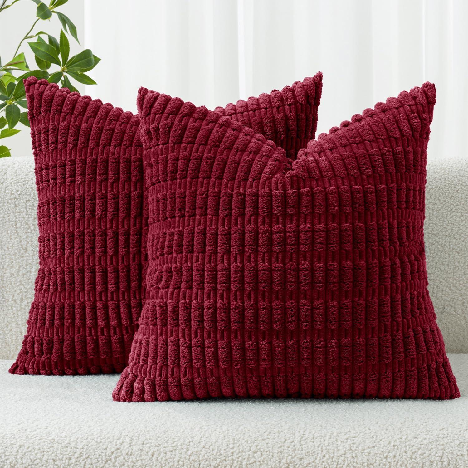 imageMIULEE Pack of 2 Christmas Red Corduroy Decorative Pillow Covers 18x18 Inch Soft Boho Striped Throw Pillow Covers Modern Farmhouse Home Decor for Sofa Living Room Couch BedBurgundy