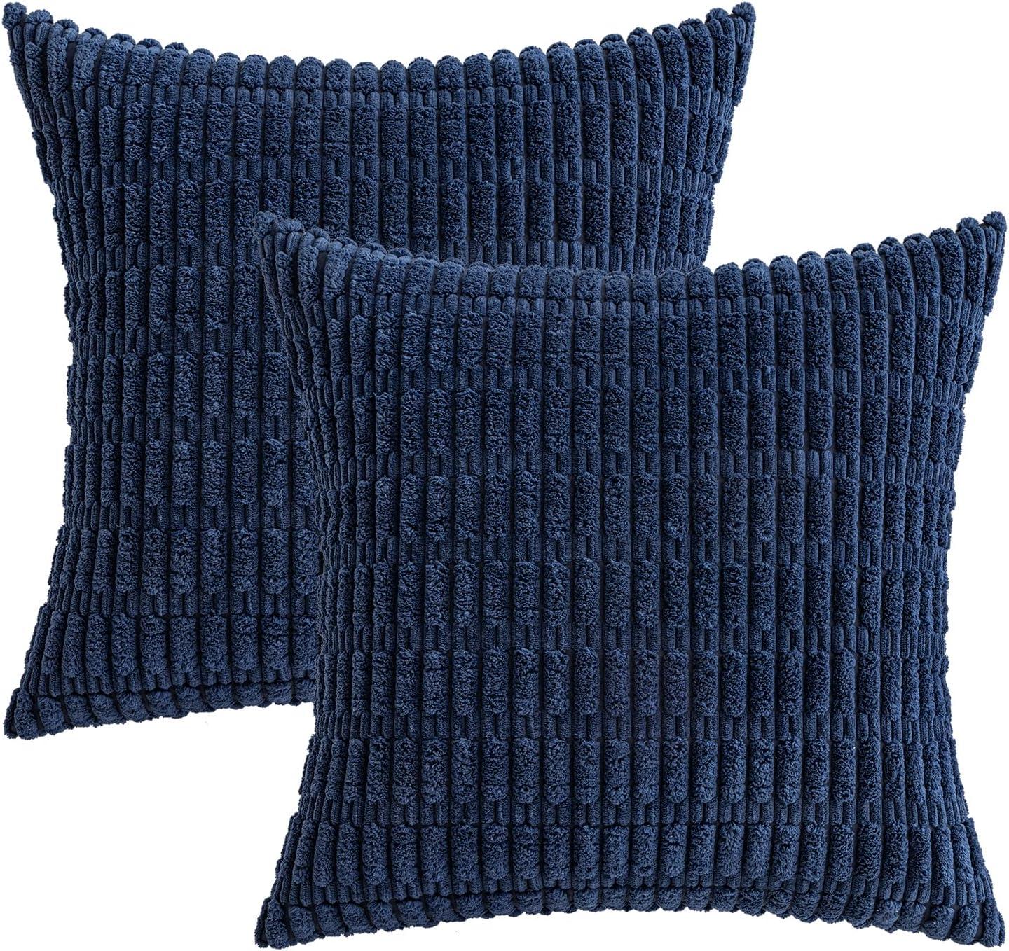 imageMIULEE Pack of 2 Christmas Red Corduroy Decorative Pillow Covers 18x18 Inch Soft Boho Striped Throw Pillow Covers Modern Farmhouse Home Decor for Sofa Living Room Couch BedDark Blue