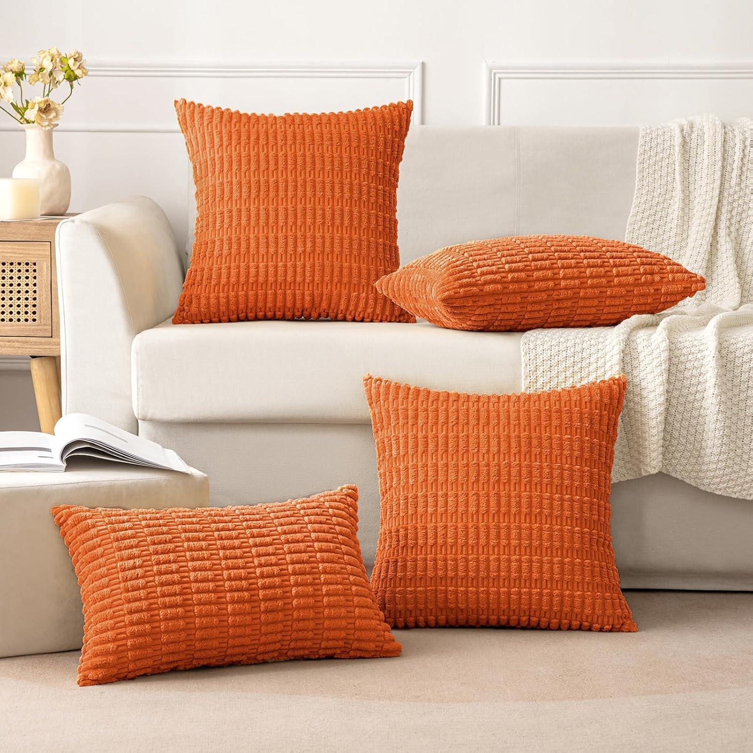 imageMIULEE Pack of 2 Christmas Red Corduroy Decorative Pillow Covers 18x18 Inch Soft Boho Striped Throw Pillow Covers Modern Farmhouse Home Decor for Sofa Living Room Couch BedOrange