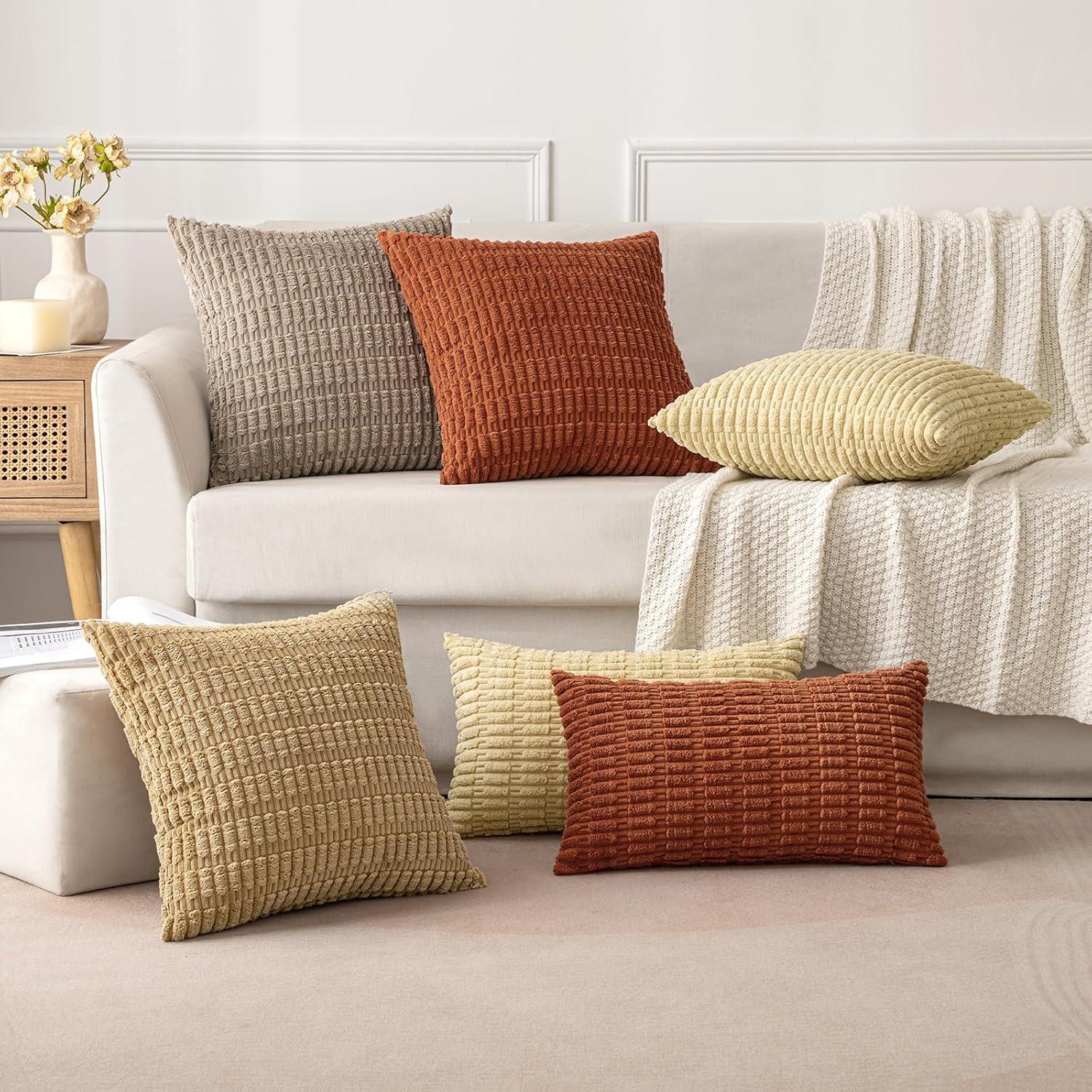 imageMIULEE Pack of 2 Christmas Red Corduroy Decorative Pillow Covers 18x18 Inch Soft Boho Striped Throw Pillow Covers Modern Farmhouse Home Decor for Sofa Living Room Couch BedDark Rust