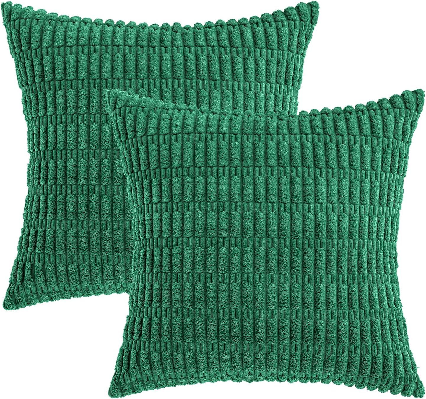 imageMIULEE Pack of 2 Christmas Red Corduroy Decorative Pillow Covers 18x18 Inch Soft Boho Striped Throw Pillow Covers Modern Farmhouse Home Decor for Sofa Living Room Couch BedGreen