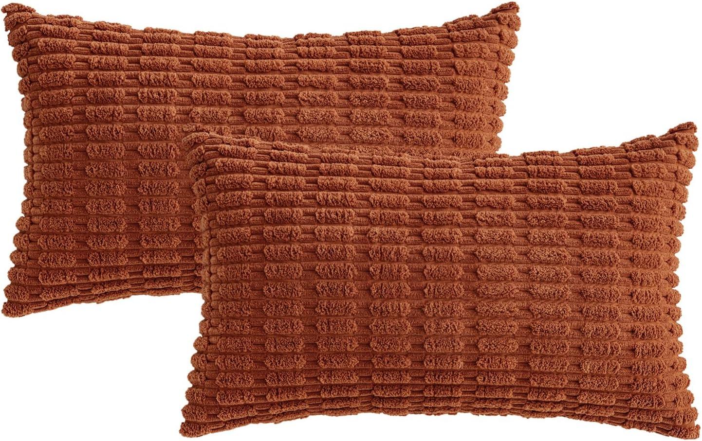 imageMIULEE Pack of 2 Christmas Red Corduroy Decorative Pillow Covers 18x18 Inch Soft Boho Striped Throw Pillow Covers Modern Farmhouse Home Decor for Sofa Living Room Couch BedDark Rust