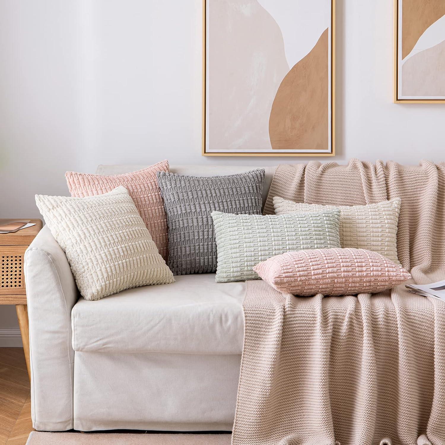 imageMIULEE Pack of 2 Christmas Red Corduroy Decorative Pillow Covers 18x18 Inch Soft Boho Striped Throw Pillow Covers Modern Farmhouse Home Decor for Sofa Living Room Couch BedLight Grey