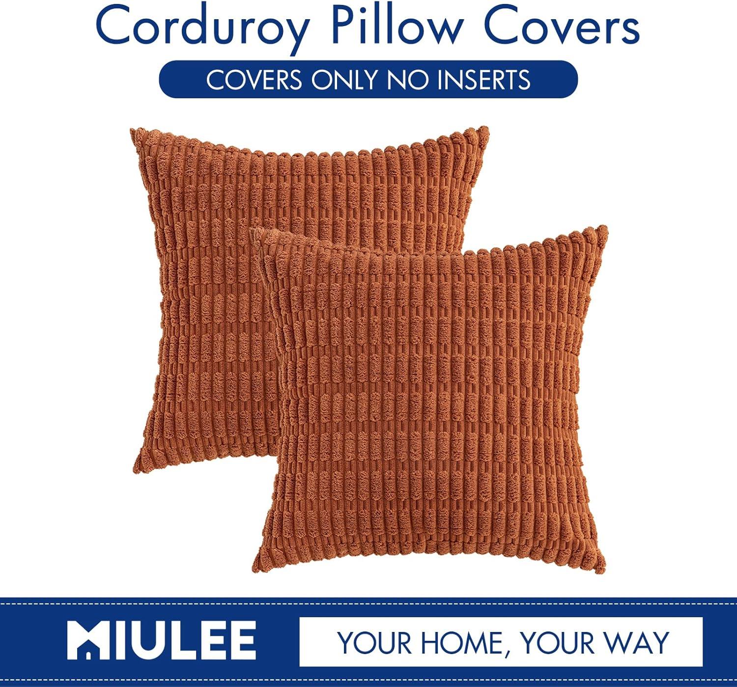 imageMIULEE Pack of 2 Christmas Red Corduroy Decorative Pillow Covers 18x18 Inch Soft Boho Striped Throw Pillow Covers Modern Farmhouse Home Decor for Sofa Living Room Couch BedRust