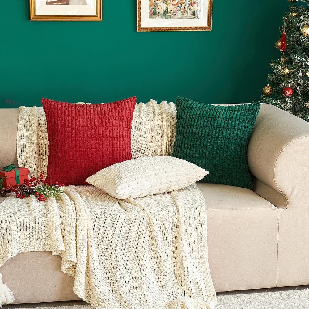 imageMIULEE Pack of 2 Christmas Red Corduroy Decorative Pillow Covers 18x18 Inch Soft Boho Striped Throw Pillow Covers Modern Farmhouse Home Decor for Sofa Living Room Couch BedDark Green