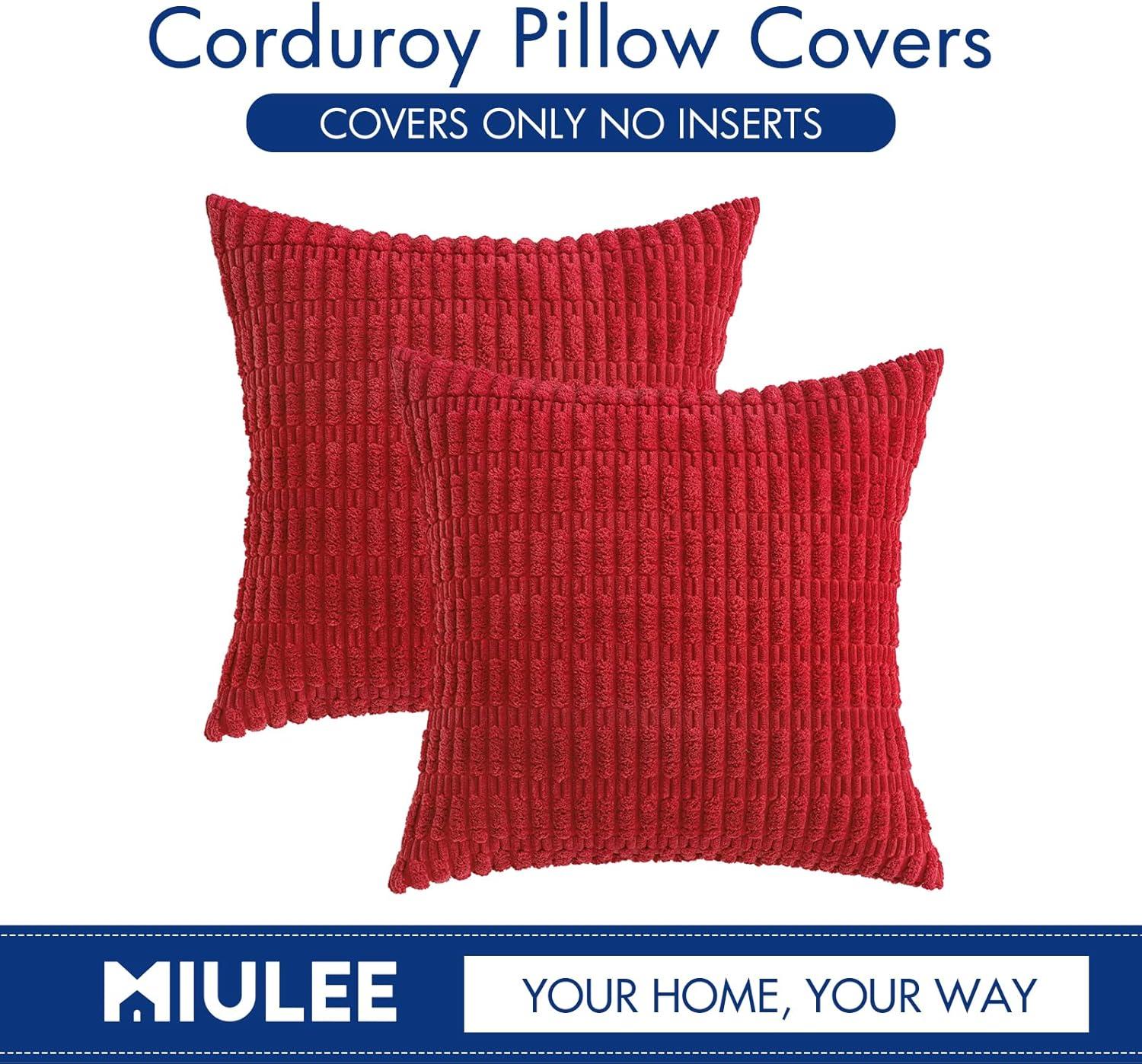 imageMIULEE Pack of 2 Christmas Red Corduroy Decorative Pillow Covers 18x18 Inch Soft Boho Striped Throw Pillow Covers Modern Farmhouse Home Decor for Sofa Living Room Couch BedRed