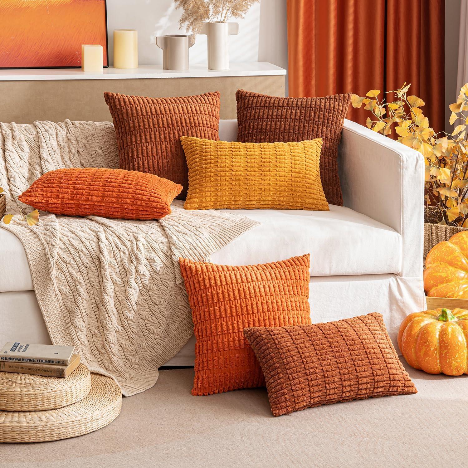 imageMIULEE Pack of 2 Christmas Red Corduroy Decorative Pillow Covers 18x18 Inch Soft Boho Striped Throw Pillow Covers Modern Farmhouse Home Decor for Sofa Living Room Couch BedBurnt Orange