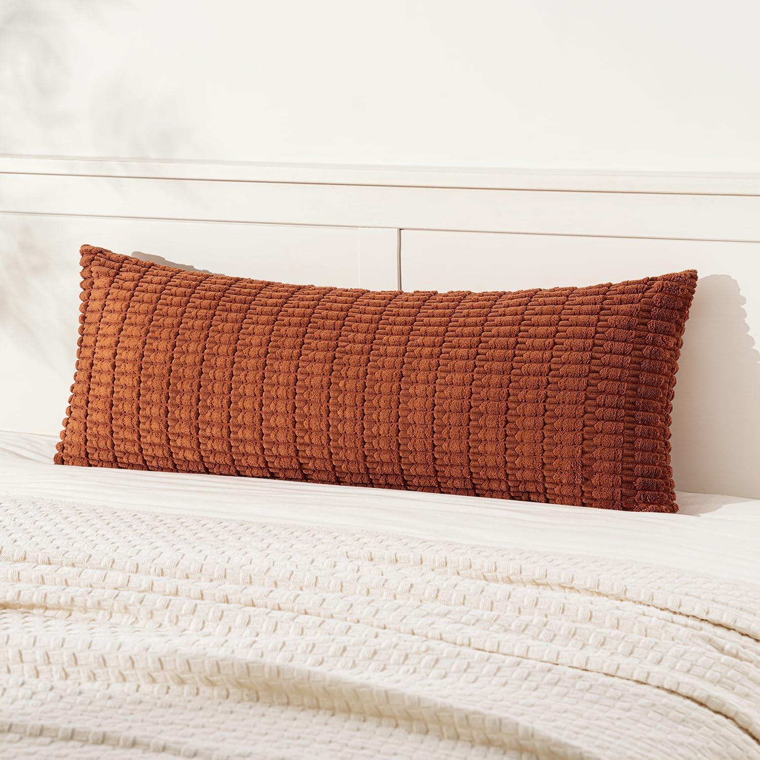 imageMIULEE Pack of 2 Christmas Red Corduroy Decorative Pillow Covers 18x18 Inch Soft Boho Striped Throw Pillow Covers Modern Farmhouse Home Decor for Sofa Living Room Couch BedDark Rust