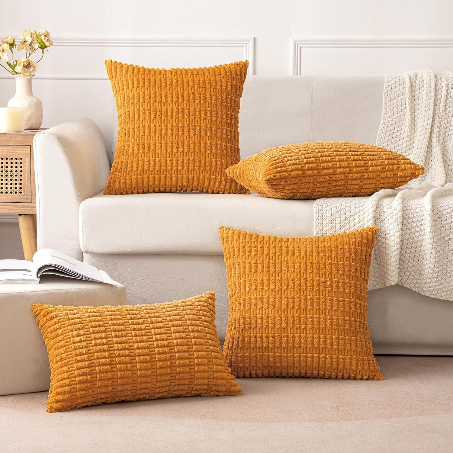 imageMIULEE Pack of 2 Christmas Red Corduroy Decorative Pillow Covers 18x18 Inch Soft Boho Striped Throw Pillow Covers Modern Farmhouse Home Decor for Sofa Living Room Couch BedBurnt Orange