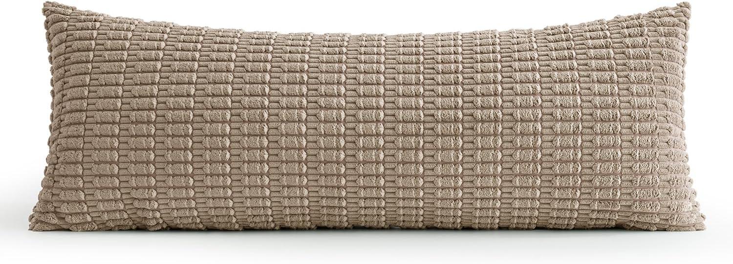imageMIULEE Pack of 2 Christmas Red Corduroy Decorative Pillow Covers 18x18 Inch Soft Boho Striped Throw Pillow Covers Modern Farmhouse Home Decor for Sofa Living Room Couch BedLight Brown
