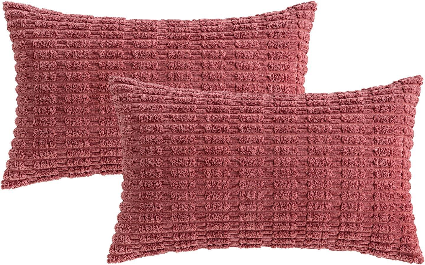 imageMIULEE Pack of 2 Christmas Red Corduroy Decorative Pillow Covers 18x18 Inch Soft Boho Striped Throw Pillow Covers Modern Farmhouse Home Decor for Sofa Living Room Couch BedCranberry Red