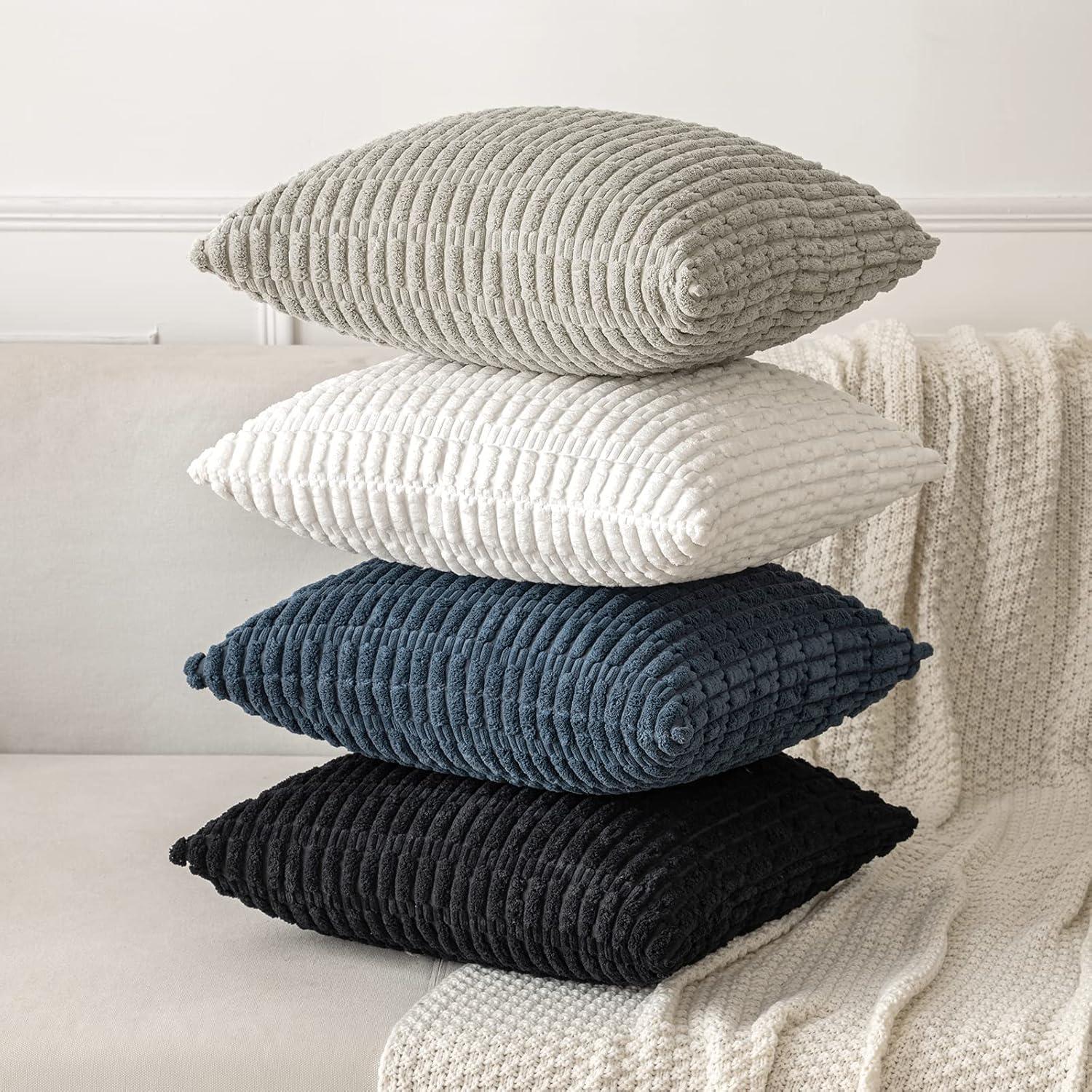 imageMIULEE Pack of 2 Christmas Red Corduroy Decorative Pillow Covers 18x18 Inch Soft Boho Striped Throw Pillow Covers Modern Farmhouse Home Decor for Sofa Living Room Couch BedBlue