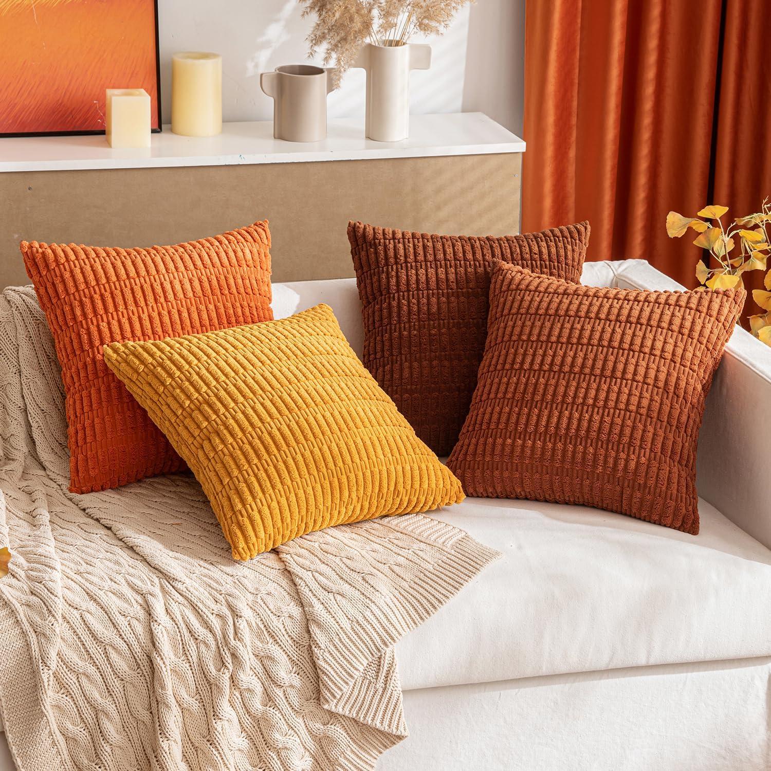 imageMIULEE Pack of 2 Christmas Red Corduroy Decorative Pillow Covers 18x18 Inch Soft Boho Striped Throw Pillow Covers Modern Farmhouse Home Decor for Sofa Living Room Couch BedRust