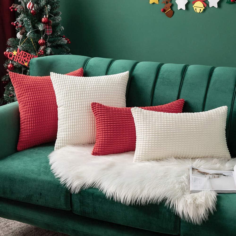 imageMIULEE Pack of 2 Corduroy Soft Soild Decorative Square Throw Pillow Covers Set Cushion Case for Sofa Bedroom Car 12x20 Inch Inch 30 x 50 cmCream White