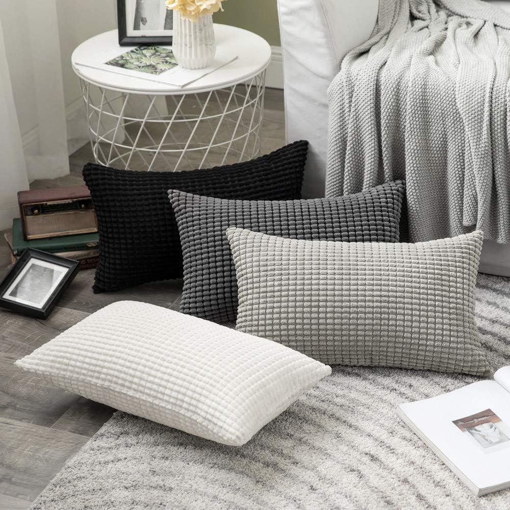 imageMIULEE Pack of 2 Corduroy Soft Soild Decorative Square Throw Pillow Covers Set Cushion Case for Sofa Bedroom Car 12x20 Inch Inch 30 x 50 cmCream White