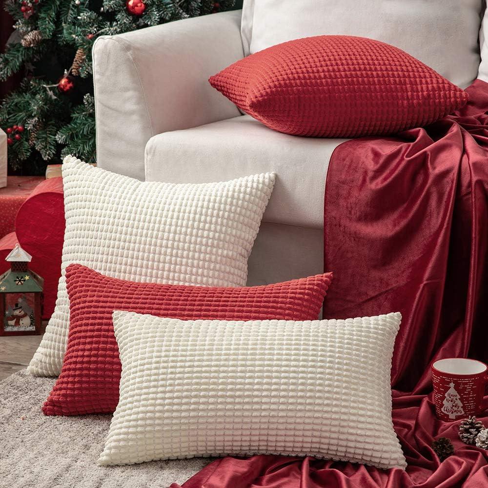 imageMIULEE Pack of 2 Corduroy Soft Soild Decorative Square Throw Pillow Covers Set Cushion Case for Sofa Bedroom Car 12x20 Inch Inch 30 x 50 cmCream White