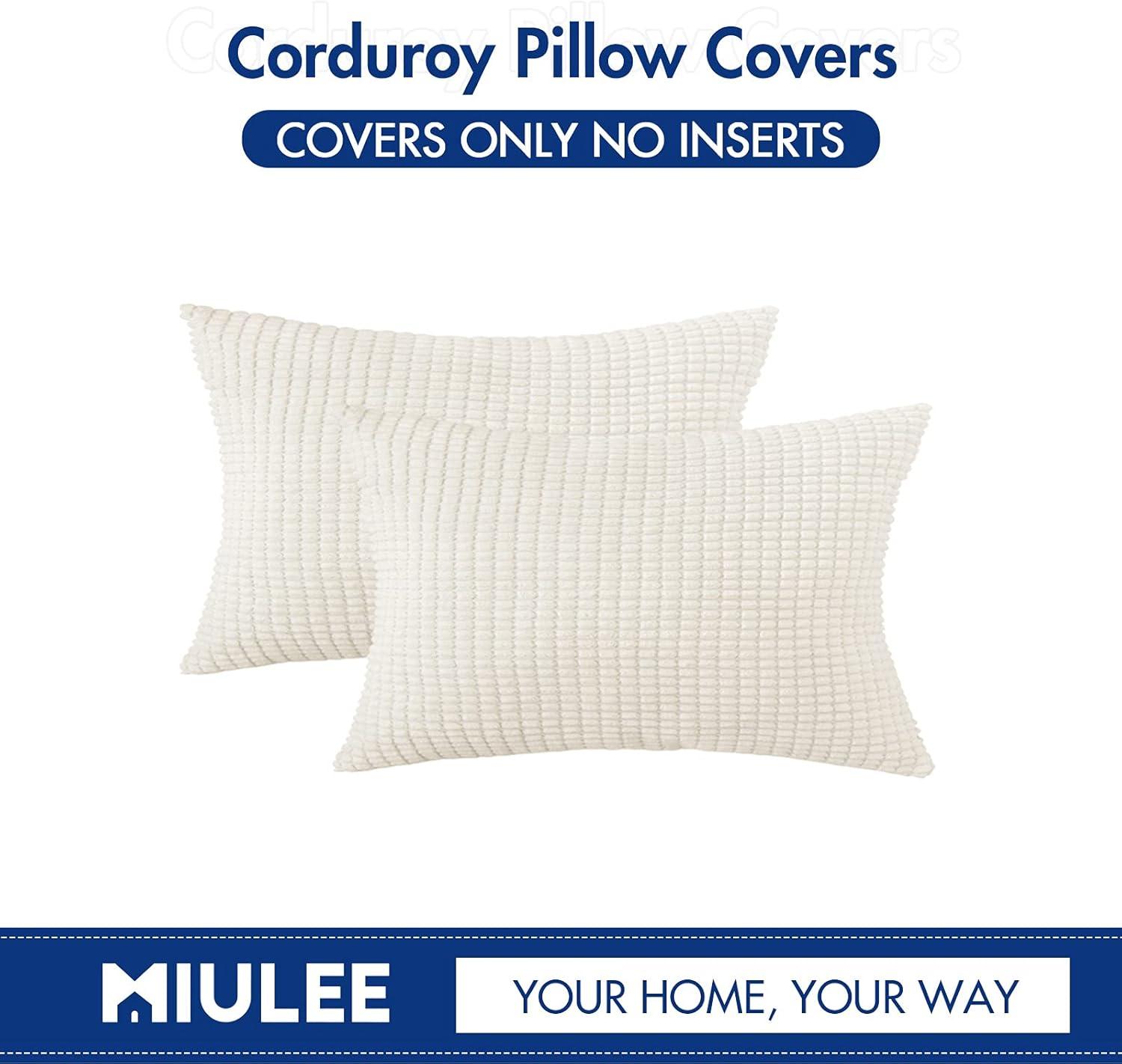 imageMIULEE Pack of 2 Corduroy Soft Soild Decorative Square Throw Pillow Covers Set Cushion Case for Sofa Bedroom Car 12x20 Inch Inch 30 x 50 cmCream White