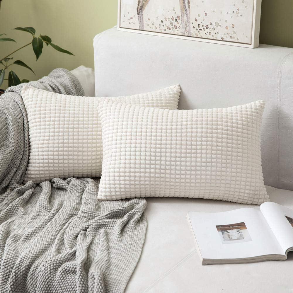 imageMIULEE Pack of 2 Corduroy Soft Soild Decorative Square Throw Pillow Covers Set Cushion Case for Sofa Bedroom Car 12x20 Inch Inch 30 x 50 cmCream White