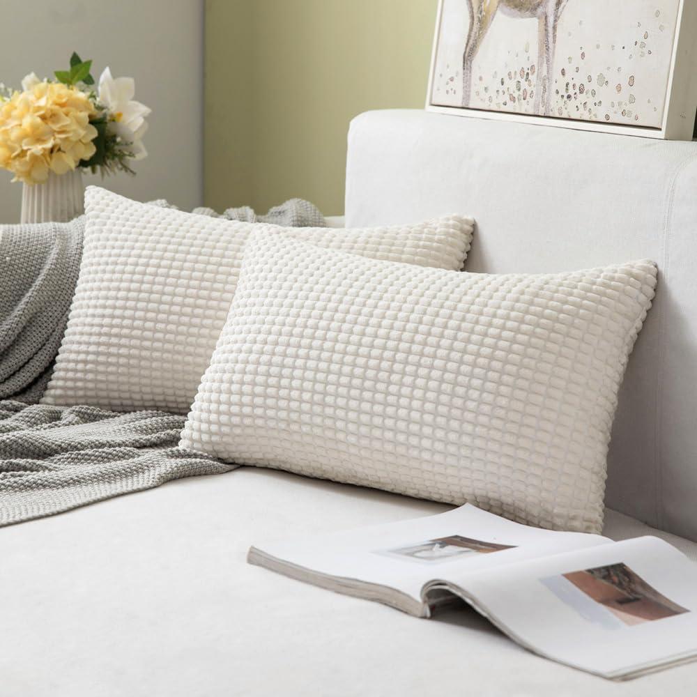 imageMIULEE Pack of 2 Corduroy Soft Soild Decorative Square Throw Pillow Covers Set Cushion Case for Sofa Bedroom Car 12x20 Inch Inch 30 x 50 cmCream White