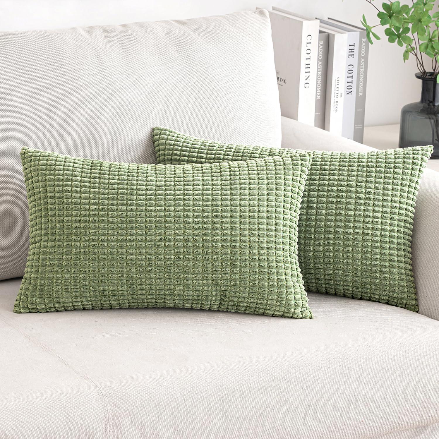 imageMIULEE Pack of 2 Corduroy Soft Soild Decorative Square Throw Pillow Covers Set Cushion Case for Sofa Bedroom Car 12x20 Inch Inch 30 x 50 cmLight Green