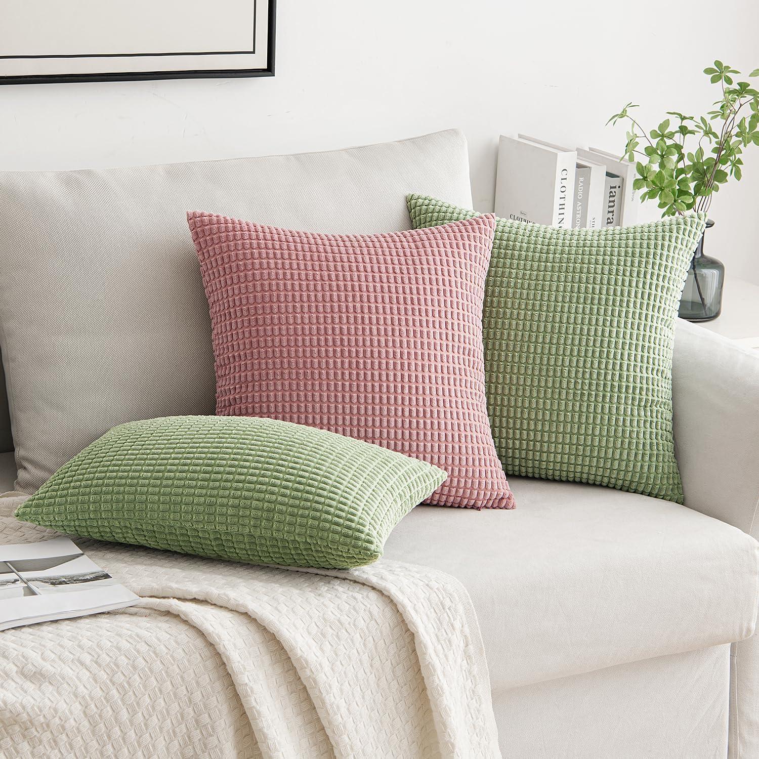 imageMIULEE Pack of 2 Corduroy Soft Soild Decorative Square Throw Pillow Covers Set Cushion Case for Sofa Bedroom Car 12x20 Inch Inch 30 x 50 cmLight Green