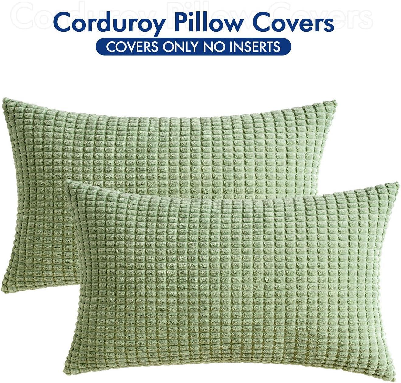 imageMIULEE Pack of 2 Corduroy Soft Soild Decorative Square Throw Pillow Covers Set Cushion Case for Sofa Bedroom Car 12x20 Inch Inch 30 x 50 cmLight Green