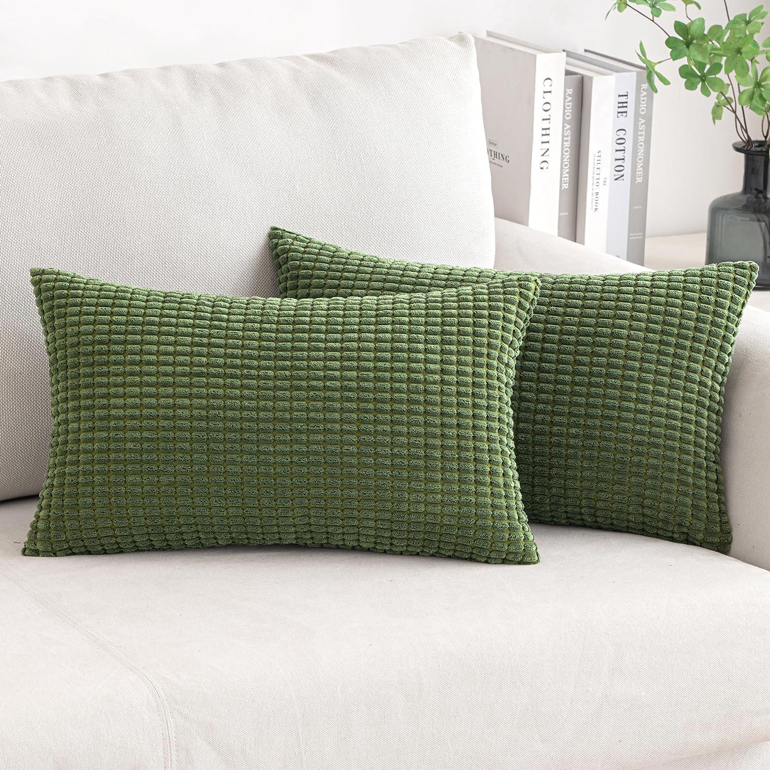 imageMIULEE Pack of 2 Corduroy Soft Soild Decorative Square Throw Pillow Covers Set Cushion Case for Sofa Bedroom Car 12x20 Inch Inch 30 x 50 cmMoss Green