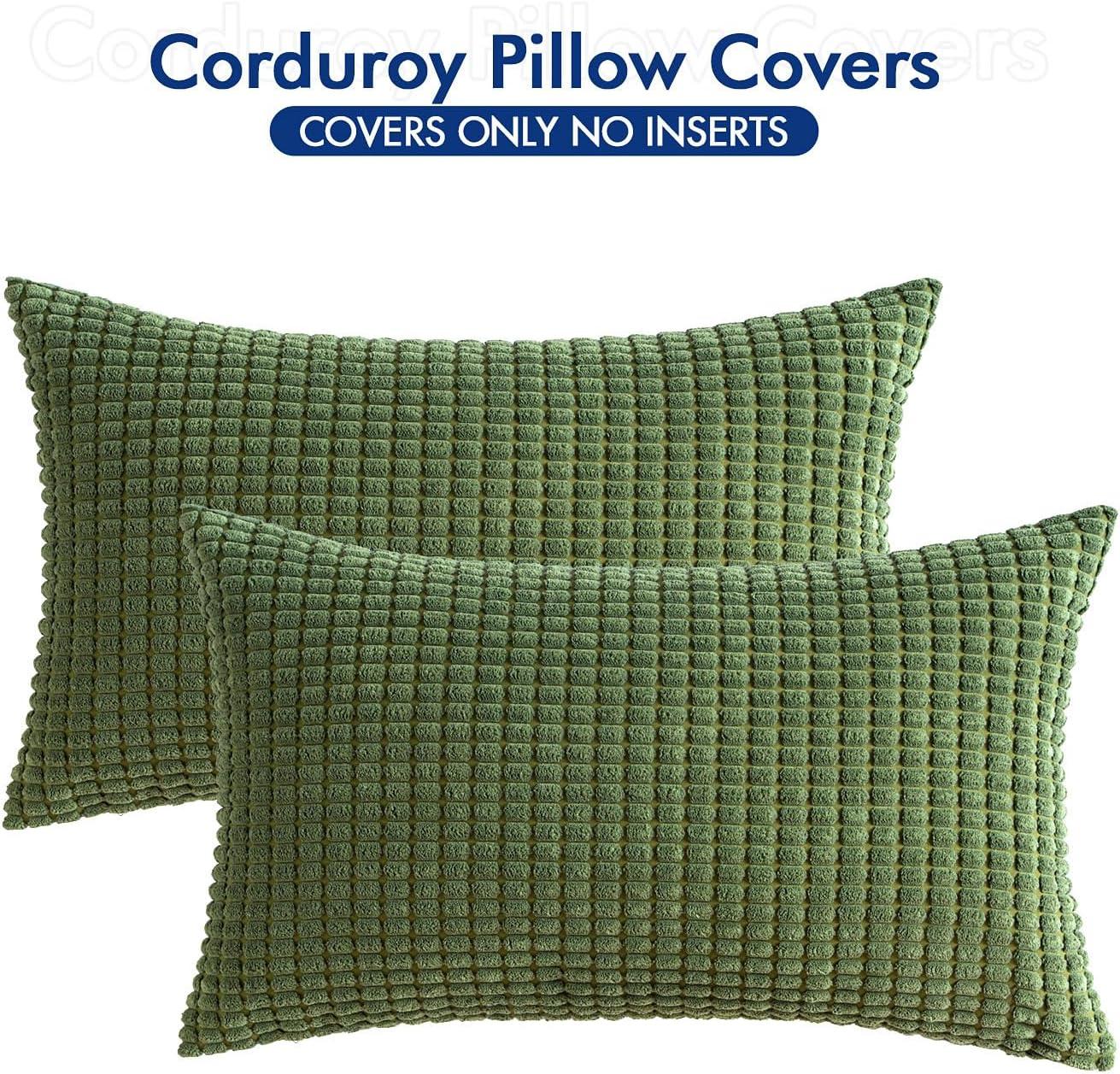 imageMIULEE Pack of 2 Corduroy Soft Soild Decorative Square Throw Pillow Covers Set Cushion Case for Sofa Bedroom Car 12x20 Inch Inch 30 x 50 cmMoss Green