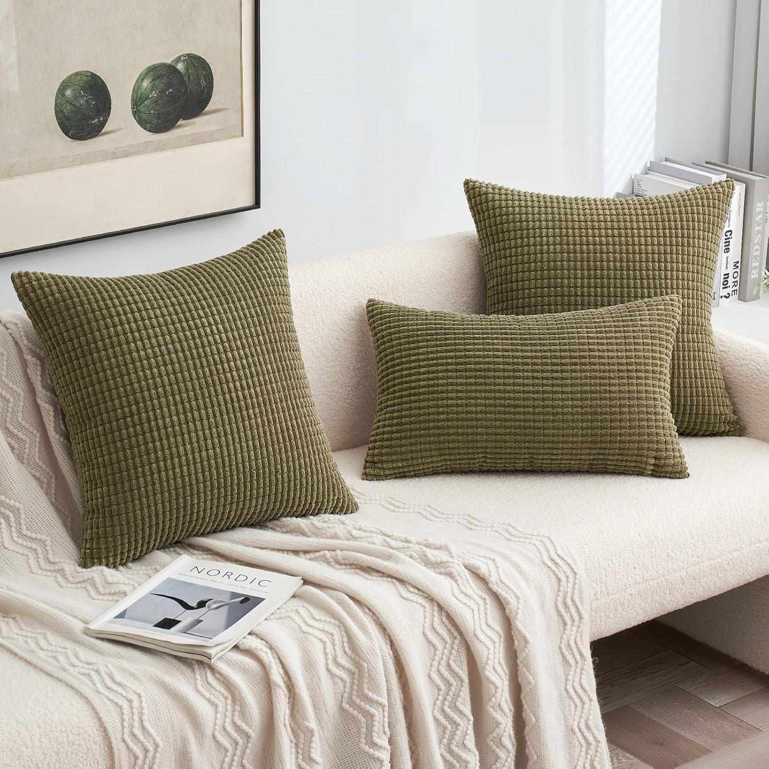 imageMIULEE Pack of 2 Corduroy Soft Soild Decorative Square Throw Pillow Covers Set Cushion Case for Sofa Bedroom Car 12x20 Inch Inch 30 x 50 cmOlive Green