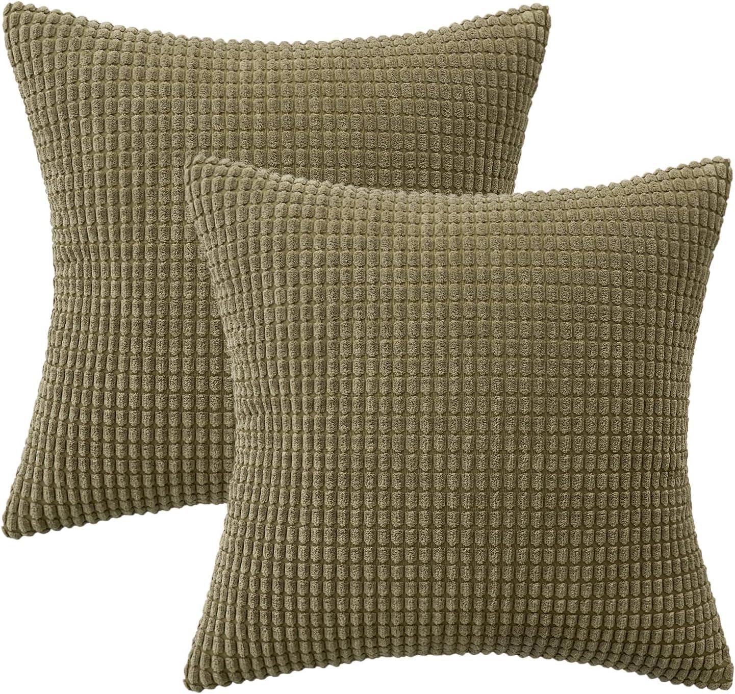 imageMIULEE Pack of 2 Corduroy Soft Soild Decorative Square Throw Pillow Covers Set Cushion Case for Sofa Bedroom Car 12x20 Inch Inch 30 x 50 cmOlive Green