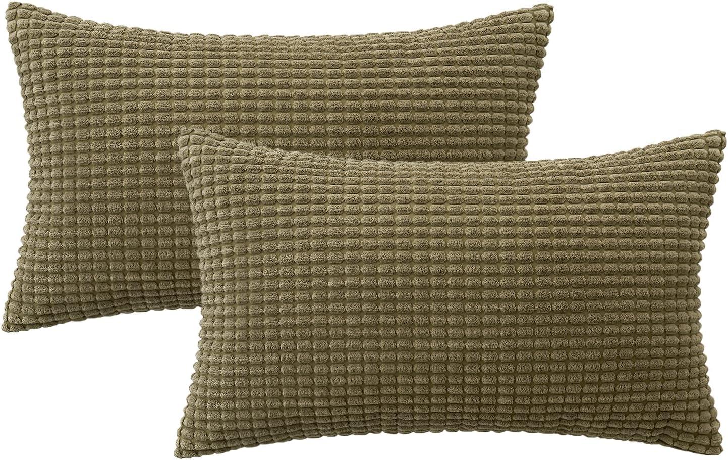 imageMIULEE Pack of 2 Corduroy Soft Soild Decorative Square Throw Pillow Covers Set Cushion Case for Sofa Bedroom Car 12x20 Inch Inch 30 x 50 cmOlive Green