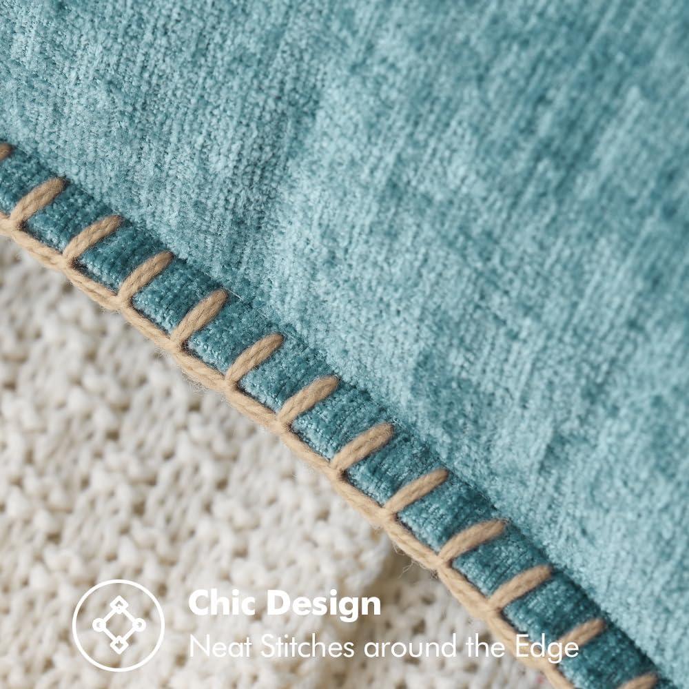 imageMIULEE Pack of 2 Couch Throw Pillow Covers 18x18 Inch Coastal Aqua Blue Farmhouse Decorative Pillow Covers with Stitched Edge Soft Chenille Solid Dyed Spring Pillow Covers for Sofa Bed Living RoomSmoke Blue