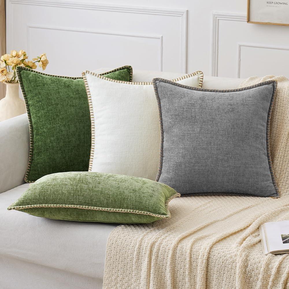 imageMIULEE Pack of 2 Couch Throw Pillow Covers 18x18 Inch Coastal Aqua Blue Farmhouse Decorative Pillow Covers with Stitched Edge Soft Chenille Solid Dyed Spring Pillow Covers for Sofa Bed Living RoomDark Gray